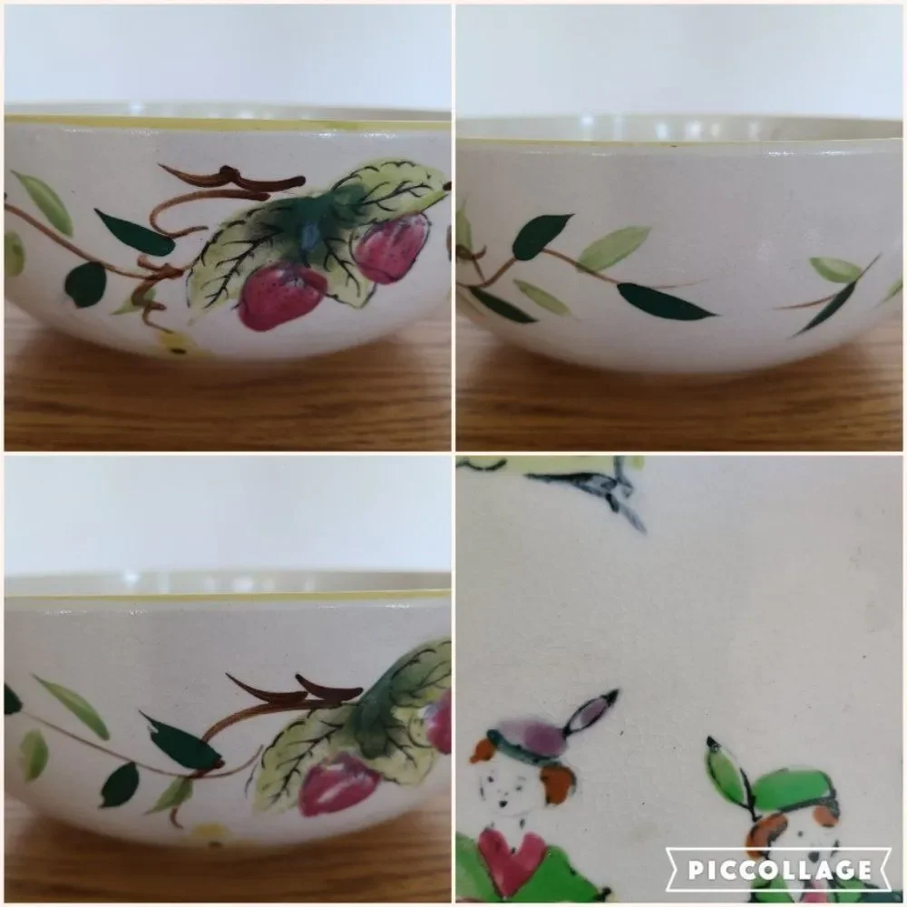 Vintage European Folk Art Handpainted Bowl - Dancing Man and Woman, Strawberries